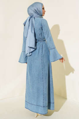 Kuşaklı Cepli Kot Elbise Kot Mavisi - Tesettür Elbise