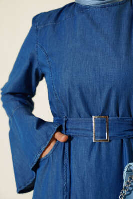 Kuşaklı Cepli Kot Elbise Kot - Tesettür Elbise