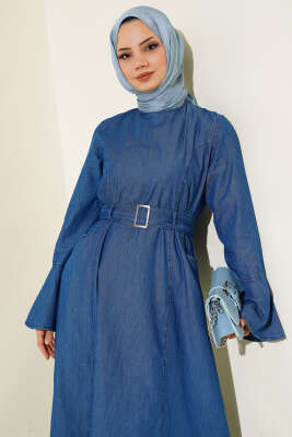 Kuşaklı Cepli Kot Elbise Kot - Tesettür Elbise