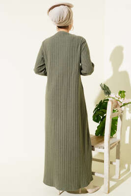 Kuşaklı Dik Fitilli Kaşe Elbise Haki - Elbise