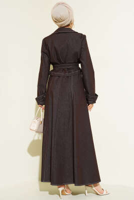 Kuşaklı Düğmeli Kot Jile İkili Takım Kahve - İkili Takım