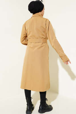 Kuşaklı Düğmeli Kruvaze Yaka Trençkot Camel - 500-700 TL Ürünler