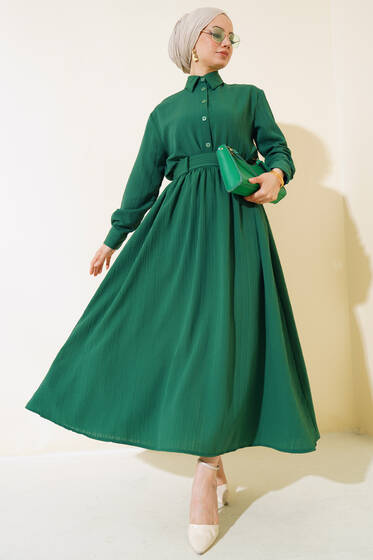 Kuşaklı Etekli İkili Takım Yeşil - Elbise