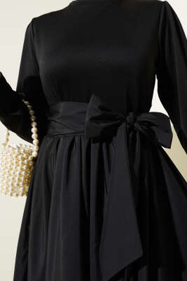 Kuşaklı Garnili Mevlana Elbise Siyah - Tesettür Elbise