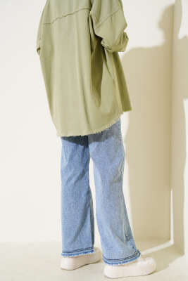 Kuşaklı Geniş Paça Kot Pantolon Açık Kar - 500-700 TL Ürünler