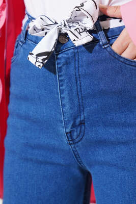 Kuşaklı Geniş Paça Kot Pantolon Mavi - 500-700 TL Ürünler