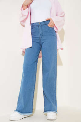 Kuşaklı Geniş Paça Kot Pantolon Orta Mavi - 500-700 TL Ürünler