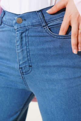 Kuşaklı Geniş Paça Kot Pantolon Orta Mavi - 500-700 TL Ürünler