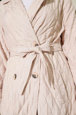 Kuşaklı Kapitone Kap Bej - Dış Giyim&Mont