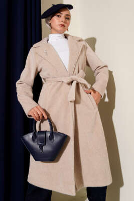 Kuşaklı Kaşe Kaban Bej 