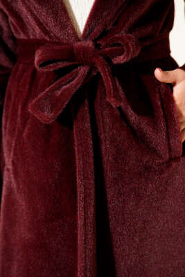 Kuşaklı Kaşe Kaban Bordo - Kaban