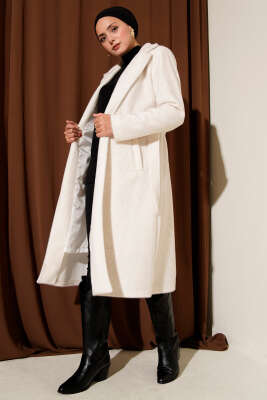 Kuşaklı Kaşe Kaban Ekru - Kaban