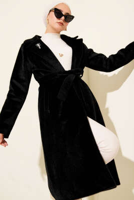 Kuşaklı Kaşe Kaban Siyah