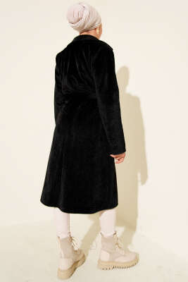 Kuşaklı Kaşe Kaban Siyah - Kaban