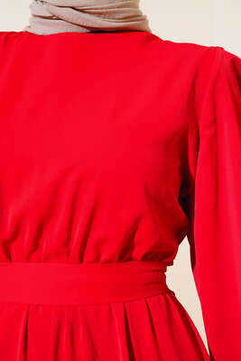 Kuşaklı Kat Elbise Kırmızı - Thumbnail