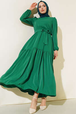 Kuşaklı Kat Elbise Yeşil - Thumbnail