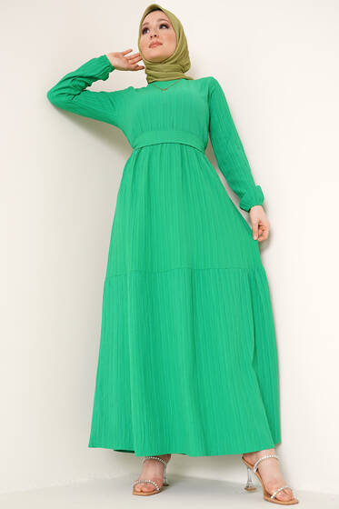 Kuşaklı Kat Kat Elbise Benetton - Tesettür Elbise