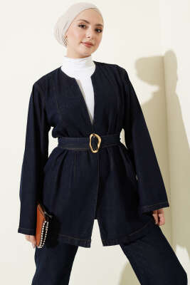 Kuşaklı Kimonolu Kot İkili Takım Lacivert - FİXAY