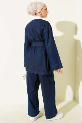 Kuşaklı Metal Düğmeli Kot İkili Takım Kot - İkili Takım