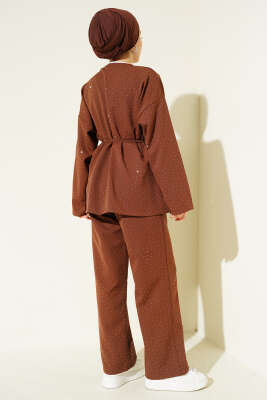 Kuşaklı Mini Taşlı İkili Takım Kahve - İkili Takım