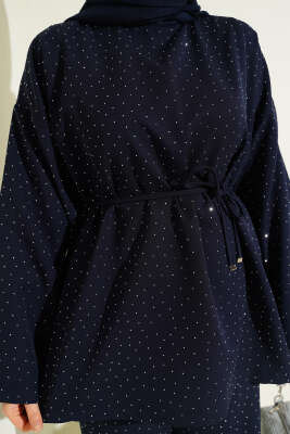 Kuşaklı Mini Taşlı İkili Takım Lacivert - İkili Takım