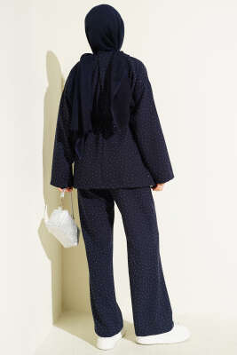 Kuşaklı Mini Taşlı İkili Takım Lacivert - İkili Takım