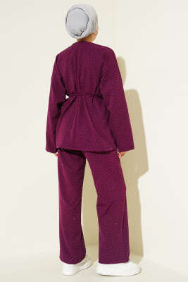 Kuşaklı Mini Taşlı İkili Takım Mor - İkili Takım