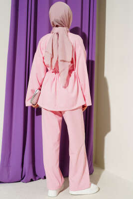 Kuşaklı Mini Taşlı İkili Takım Pembe - İkili Takım