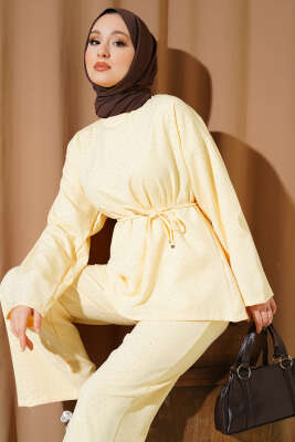 Kuşaklı Mini Taşlı İkili Takım Sarı - TABLO FASHİON