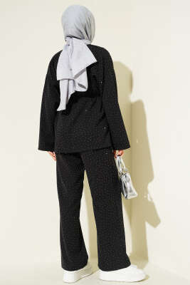 Kuşaklı Mini Taşlı İkili Takım Siyah - İkili Takım