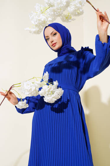 Kuşaklı Piliseli Prenses Elbise Saks - Elbise