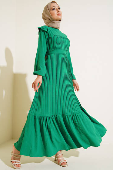 Kuşaklı Pliseli Prenses Elbise Benetton - Elbise