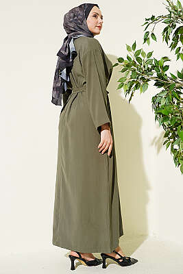 Kuşaklı Salaş Düz Elbise Haki - Elbise