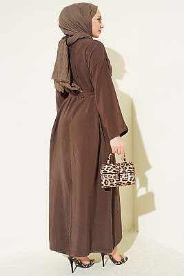 Kuşaklı Salaş Düz Elbise Kahve - Elbise