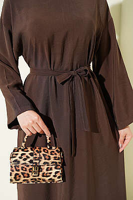 Kuşaklı Salaş Düz Elbise Kahve - Elbise