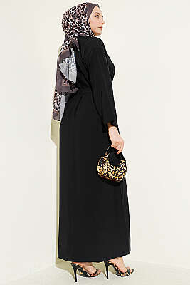 Kuşaklı Salaş Düz Elbise Siyah - Elbise