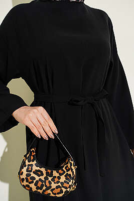 Kuşaklı Salaş Düz Elbise Siyah - Elbise