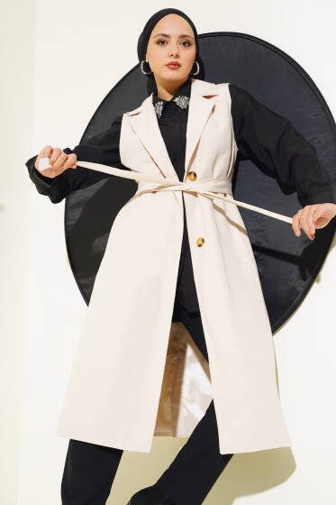 Kuşaklı Sıfır Kol Trençkot Taş - Trençkot