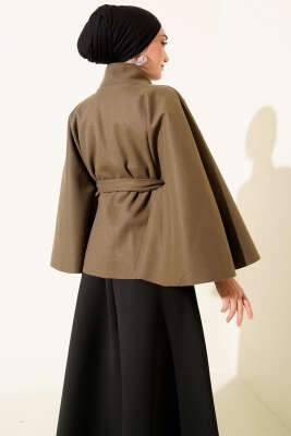 Kuşaklı Tek Düğmeli Panço Haki - Panço