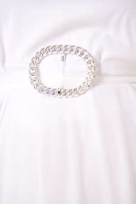 Kuşaklı Tül Elbise Beyaz - Thumbnail