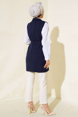 Kuşaklı Uzun Yelek Lacivert - Yılın Fırsatı