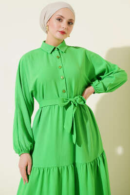 Kuşaklı Yarım Düğmeli Kat Elbise Benetton - Elbise