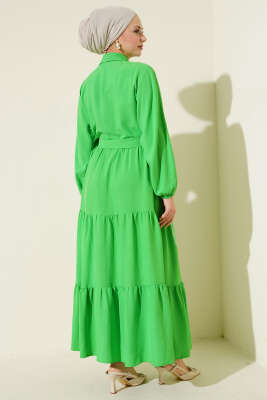 Kuşaklı Yarım Düğmeli Kat Elbise Benetton - Elbise