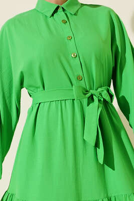 Kuşaklı Yarım Düğmeli Kat Elbise Benetton - Elbise