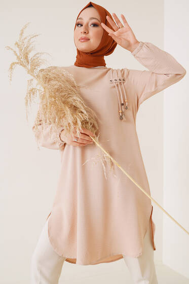 Kuşgözü İp Detaylı Tunik Bej - Tunik