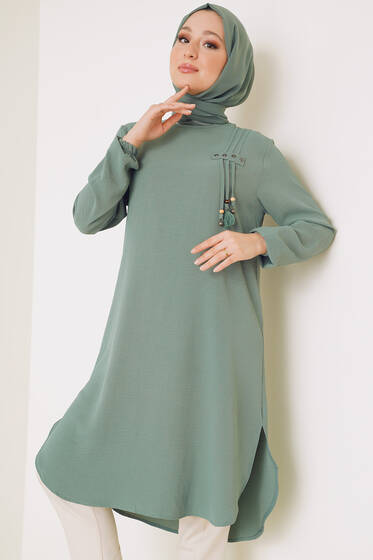 Kuşgözü İp Detaylı Tunik Çağla Yeşili - Tunik