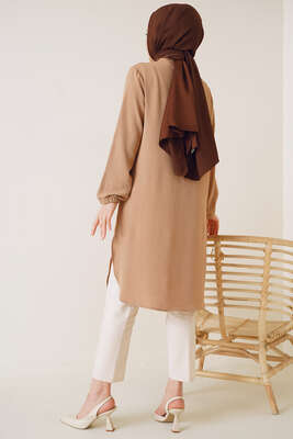 Kuşgözü İp Detaylı Tunik Camel - Tunik