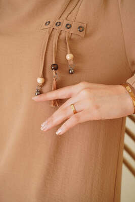 Kuşgözü İp Detaylı Tunik Camel - Tunik