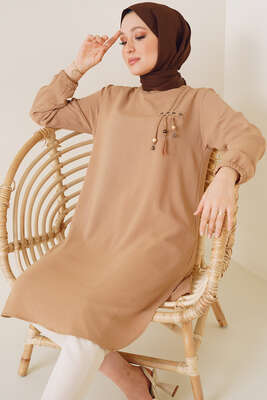 Kuşgözü İp Detaylı Tunik Camel 