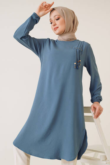 Kuşgözü İp Detaylı Tunik İndigo - Tunik